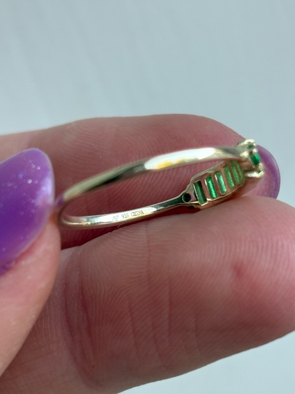 14k Gold Vermeil Dainty Simulated Baguette Emerald Ring - Picture 6 of 8